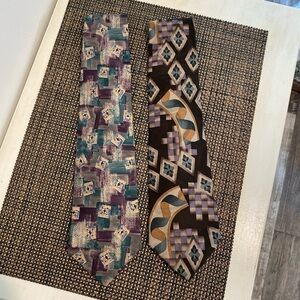 Vintage Silk Patterned Purple & Teal Tie - Classic Geometric Design
